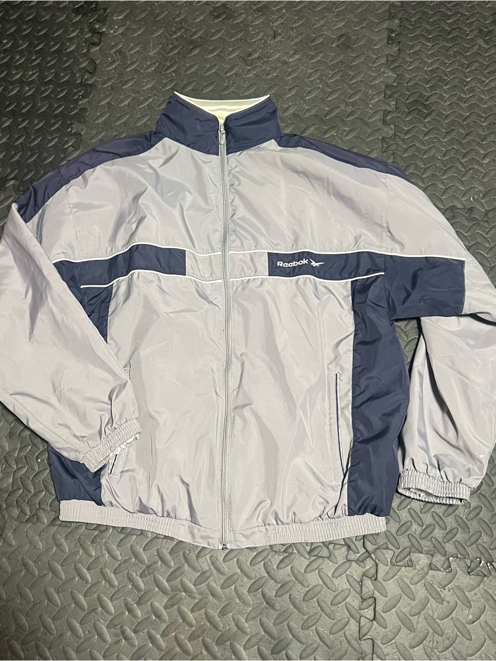 Reebok Men’s Light Gray and Navy Windbreaker Jacket